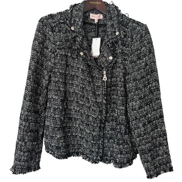 Philosophy Jackets & Blazers - Philosophy Black and White Tweed Raw Hem Zip Front Jacket Size L NWT‎
